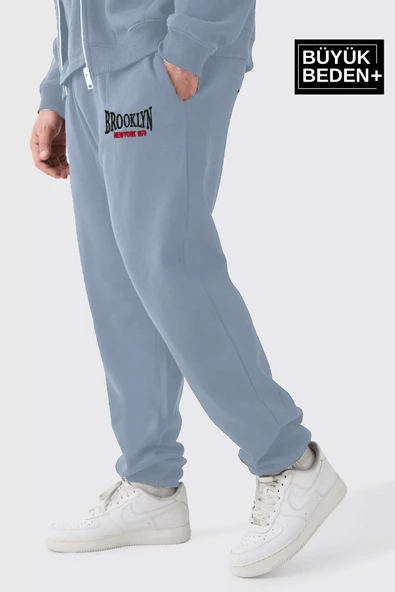 Büyük Beden Paça Lastikli Buyuk Brooklyn Baskılı İnce Eşofman Altı SPR24BEA49 - 7