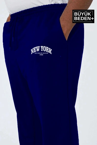 Erkek Büyük Beden Paça Lastikli New York Baskılı İnce Eşofman Altı  SPR25BEA48 - Resim 4