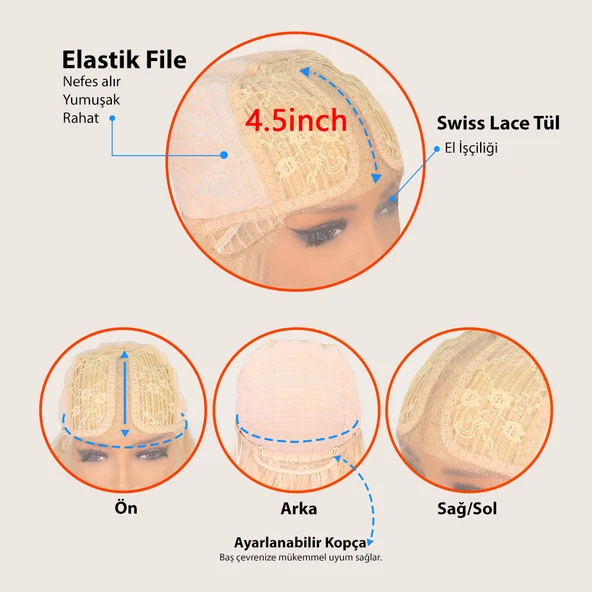 Su Dalgalı Soğuk Platin Fiber Sentetik Tül Peruk - Resim 7