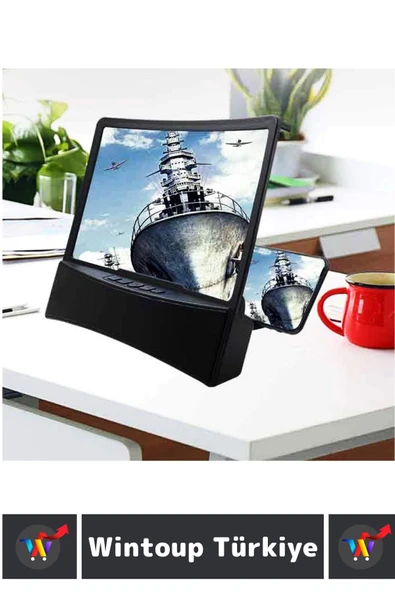 Premium Kompakt Bluetoothlu Hoparlörlü Ekran Büyütücü Cep Telefonu Stand Ekran Büyütücü 10 Inch - 3