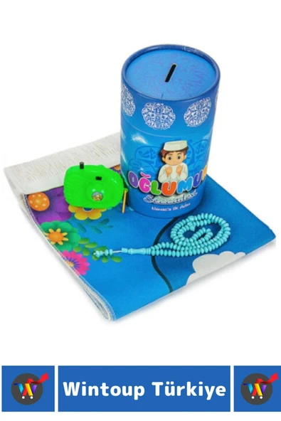 Çocuk İbadet Eğitici 3 Parça Seccade Tesbih Kumbara Tasarım Namaza İlk Adım OĞLUMUN SECCADESİ - Resim 2