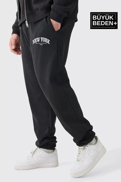 Erkek Büyük Beden Paça Lastikli New York Baskılı İnce Eşofman Altı  SPR25BEA48 - Resim 2