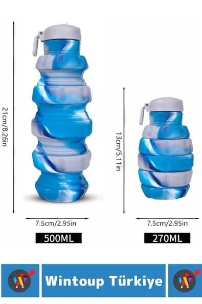 Premium Portatif BPA Free Şık Kamp Spor Seyahat Silikon Katlanabilir EL BOMBASI SULUK 500 ML - 4