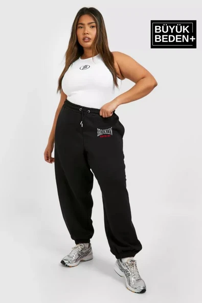 Kadın Büyük Beden Paça Lastikli Buyuk Brooklyn  Baskılı İnce Eşofman Altı  SPR24BEAK49 ürün görseli 1