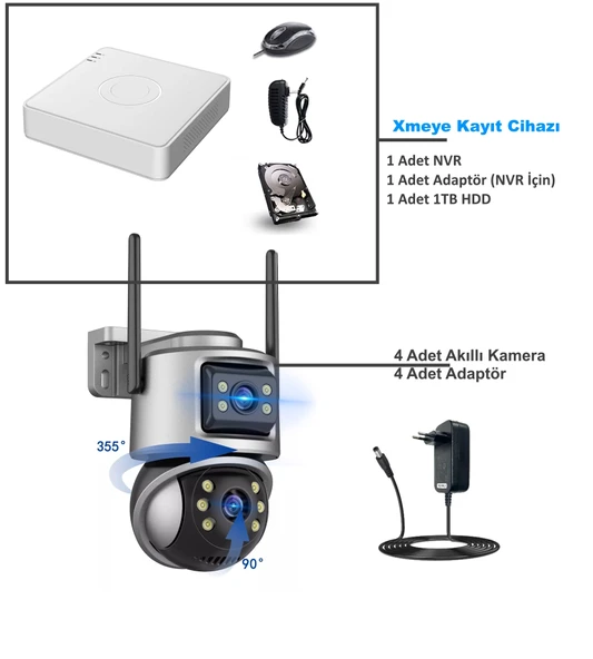 Ventus Akıllı Güvenlik Kamera Seti 4 (Dual Lens) Wifi Akıllı Kamera 1tb HDD Gece Görüş Waterproof Xmeye - 3