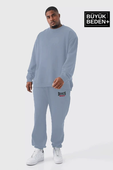 Büyük Beden Paça Lastikli Buyuk Brooklyn Baskılı İnce Eşofman Altı  SPR24BEA49 - 6