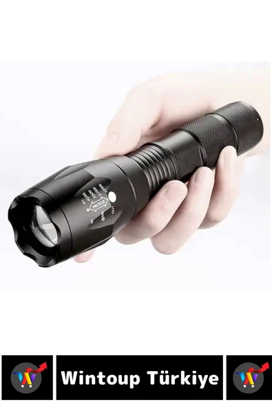 Kompakt Kamp Avcı Balıkçı Deprem Enerji Tasarruflu 4 Modlu Zoomlu Güçlü Beyaz Işık Şarjlı EL FENERİ - 4