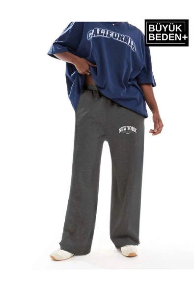 Kadın Büyük Beden New York Baskılı İnce Eşofman Altı SPR25BEAK47 - 9