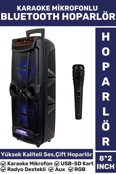 Yüksek Sesli DJ Bass AUX USB SF Kart Giriş Radyo Destek Karaoke Mikrofon Bluetooth Hoparlör