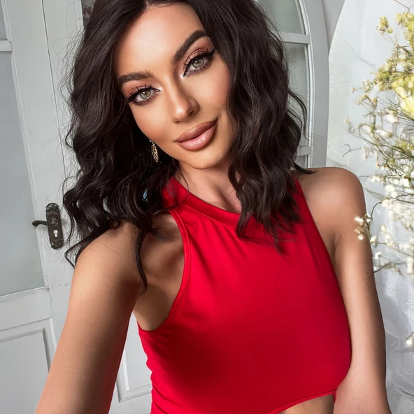 Kısa Omuz Hizasında Açık Kahverengi Fiber Sentetik Tül Peruk - Resim 5