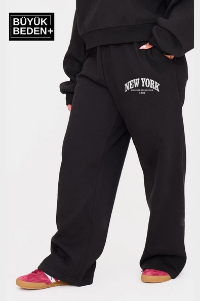 Kadın Büyük Beden New York Baskılı İnce Eşofman Altı SPR25BEAK47 - 2