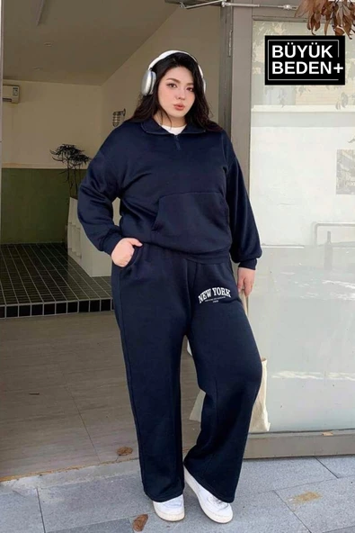 Kadın Büyük Beden New York Baskılı İnce Eşofman Altı  SPR25BEAK47 - 4