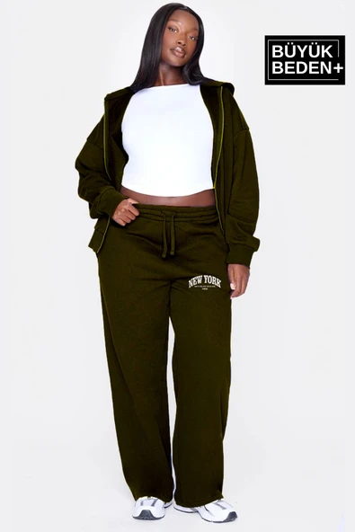 Kadın Büyük Beden New York Baskılı İnce Eşofman Altı  SPR25BEAK47 - 10