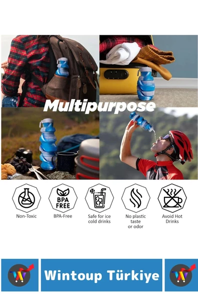 Premium Portatif BPA Free Şık Kamp Spor Seyahat Silikon Katlanabilir EL BOMBASI SULUK 500 ML - 2