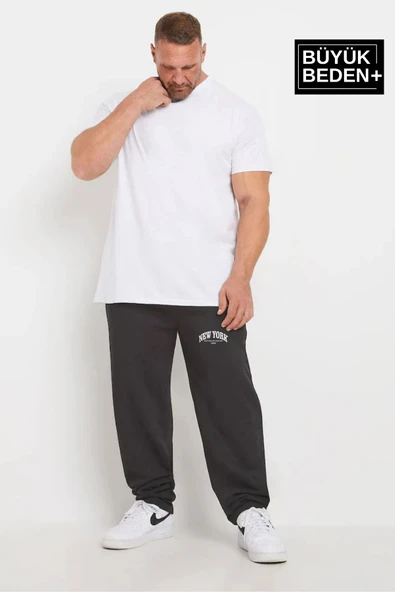 Erkek Büyük Beden New York Baskılı İnce Eşofman Altı SPR25BEA47 - 8