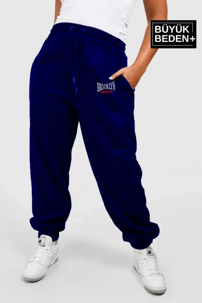 Kadın Büyük Beden Paça Lastikli Buyuk Brooklyn  Baskılı İnce Eşofman Altı  SPR24BEAK49 - Resim 9