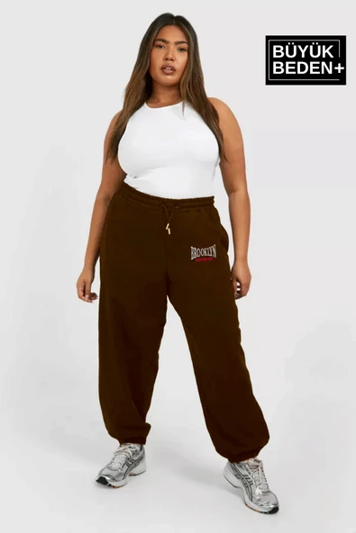 Kadın Büyük Beden Paça Lastikli Buyuk Brooklyn Baskılı İnce Eşofman Altı SPR24BEAK49 - 4