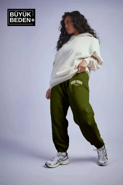 Kadın Büyük Beden Paça Lastikli New York Baskılı İnce Eşofman Altı  SPR25BEAK48 - 11