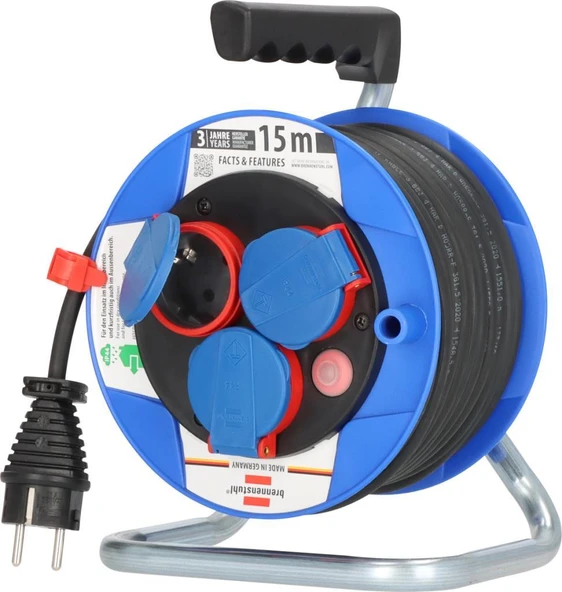 Brennenstuhl Garant Serisi H05RR-F 3G1,5 IP44 Lisanslı 3 Soketli 15 Metre Uzunluğa Sahip Makaralı Kablo - 4