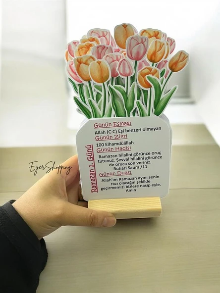 Pembe Sarı Lale Temalı Çiçekli Ramazan Takvimi - 30 Günlük Ramazan Takvimi - 2