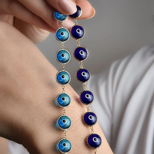 925 Ayar Mikron Altın Kaplama Göz Boncuklu Bileklik - CB00135 - Resim 7