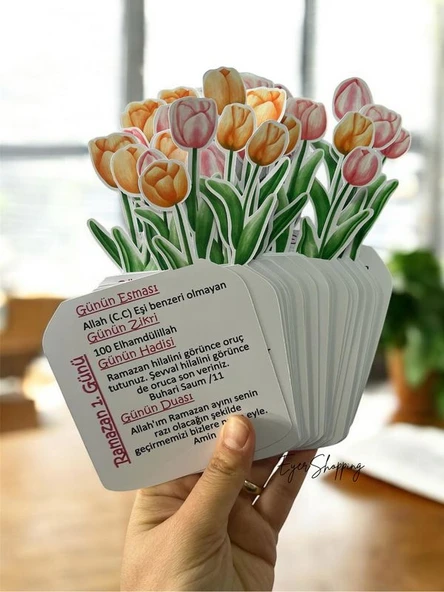 Pembe Sarı Lale Temalı Çiçekli Ramazan Takvimi - 30 Günlük Ramazan Takvimi - 3