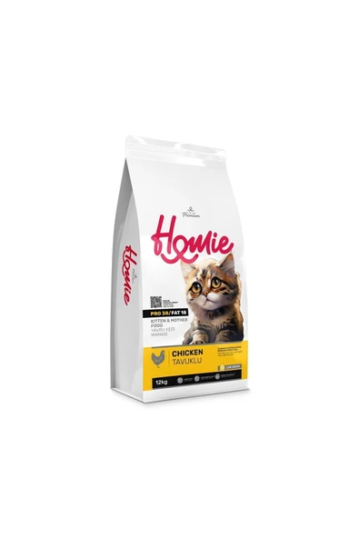 Homie Super Premium Düşük Tahıllı Tavuklu Yavru ve Anne Kedi Maması 12 Kg