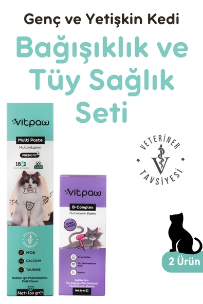 Vitpaw Kediler Için Vücut Direnci ve Tüy Sağlık Seti (Multi Paste ve B+ Complex Damla)