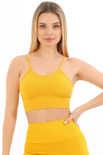 Özel Üretim Göğüs Toparlayıcı Sarkma Önleyen Spor Günlük İnce İp Askılı Pedli Fitilli Crop Büstiyer - 8