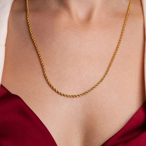 ALTIN KAPLAMA HALAT ZİNCİR KOLYE TAKI - 2