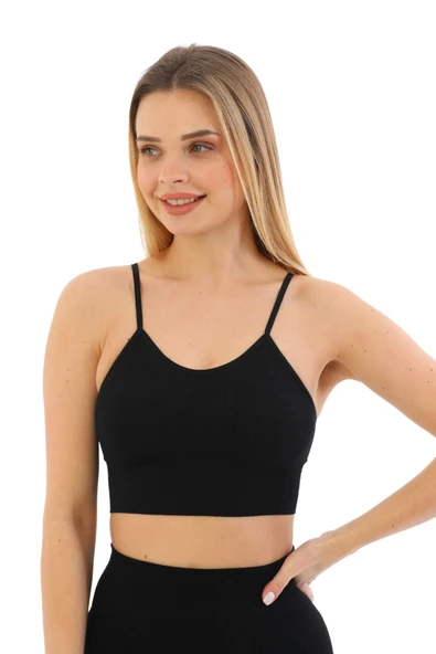 Özel Üretim Göğüs Toparlayıcı Sarkma Önleyen Spor Günlük İnce İp Askılı Pedli Fitilli Crop Büstiyer - 6