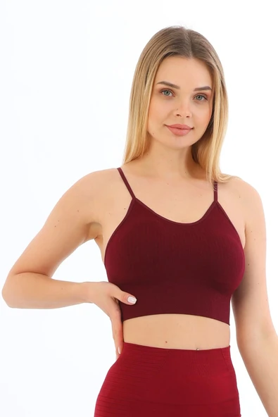 Özel Üretim Göğüs Toparlayıcı Sarkma Önleyen Spor Günlük İnce İp Askılı Pedli Fitilli Crop Büstiyer - 2