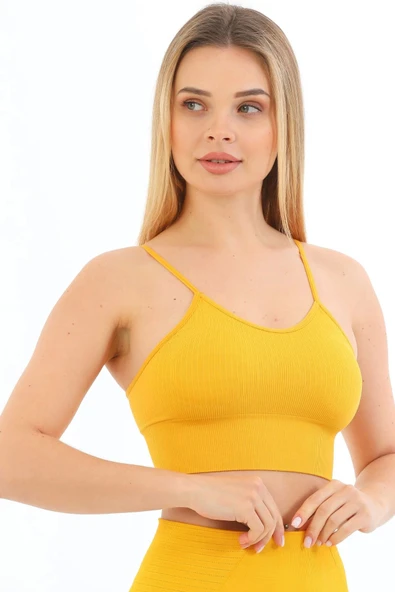 Özel Üretim Göğüs Toparlayıcı Sarkma Önleyen Spor Günlük İnce İp Askılı Pedli Fitilli Crop Büstiyer - 7