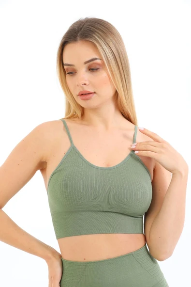 Özel Üretim Göğüs Toparlayıcı Sarkma Önleyen Spor Günlük İnce İp Askılı Pedli Fitilli Crop Büstiyer - 7