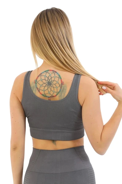 Özel Üretim Göğüs Toparlayıcı Sarkma Önleyen Spor Günlük Kalın Askılı Pedli Fitilli Crop Büstiyer - 4