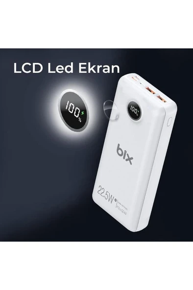 Bix Pb201 20000mah 22.5w 3 Çıkışlı Usb Qc 4.0 Type-c Pd Lcd Göstergeli Powerbank Beyaz - 3