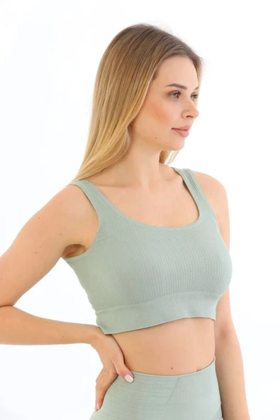 Özel Üretim Göğüs Toparlayıcı Sarkma Önleyen Spor Günlük Kalın Askılı Pedli Fitilli Crop Büstiyer - 3