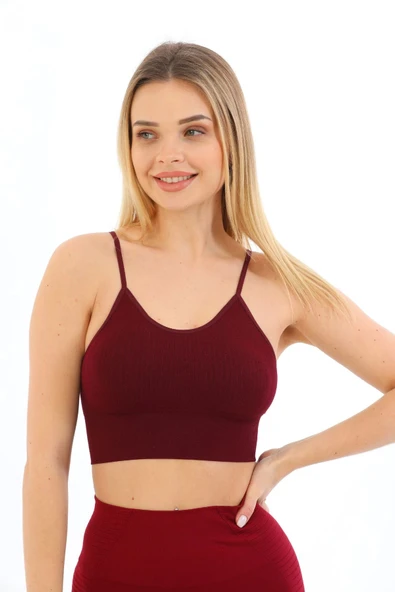 Özel Üretim Göğüs Toparlayıcı Sarkma Önleyen Spor Günlük İnce İp Askılı Pedli Fitilli Crop Büstiyer - 6