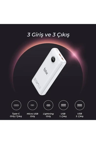 Bix Pb201 20000mah 22.5w 3 Çıkışlı Usb Qc 4.0 Type-c Pd Lcd Göstergeli Powerbank Beyaz - 4