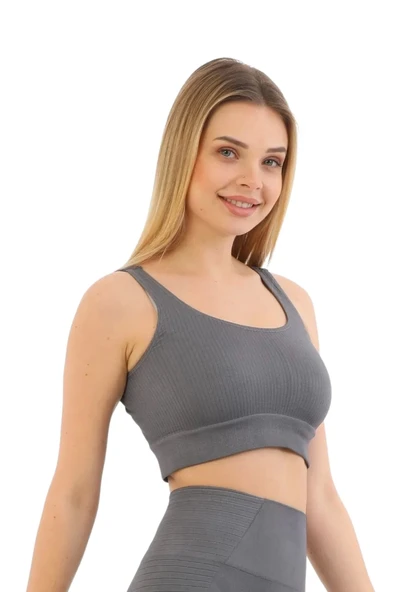 Özel Üretim Göğüs Toparlayıcı Sarkma Önleyen Spor Günlük Kalın Askılı Pedli Fitilli Crop Büstiyer - 3