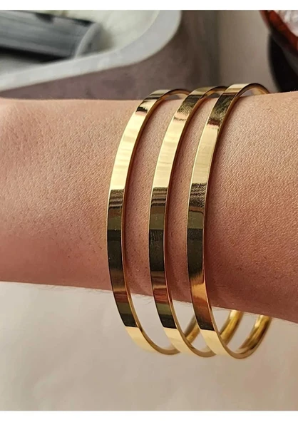 22 AYAR GOLD RENK RAY ÇELİK BİLEZİK  3 ADET SET FİYATIDIR - 2