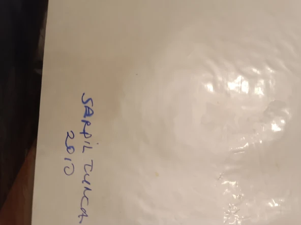 Ebru Sanatı -  Sarı Ebru Zemin üzerine Lale kompozisyon Ebruzen, Ressam: Serpil ( Tunca ) imzası .Ebat : 34x 49 cm. - 4