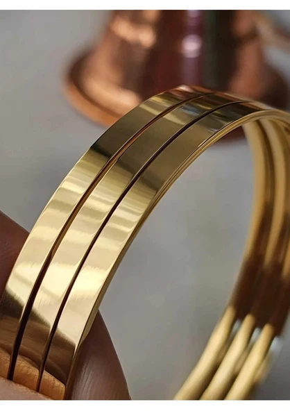 22 AYAR GOLD RENK RAY ÇELİK BİLEZİK  3 ADET SET FİYATIDIR