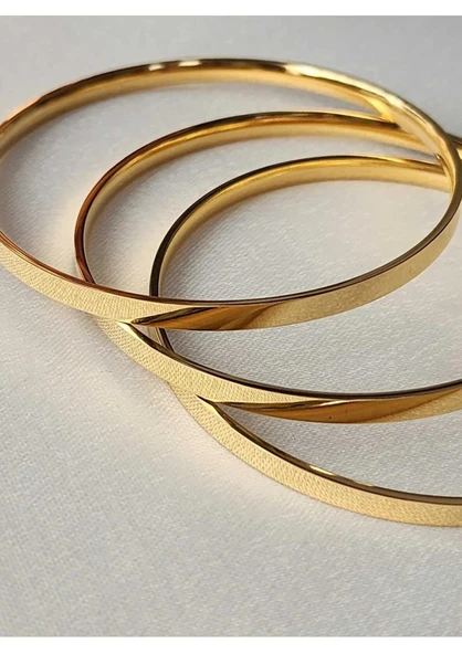 22 AYAR GOLD RENK RAY ÇELİK BİLEZİK  3 ADET SET FİYATIDIR - 3