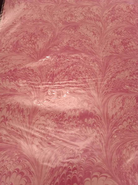 Ebru Sanatı -  Pembe Ebru Zemin üzerine klasik kompozisyon Ebruzen, Ressam: Serpil ( Tunca ) imzası .Ebat : 34x 49 cm.