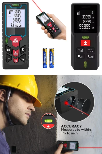 Lazerli Mesafe Ölçüm Cihazı 60mt Lazermetre Akıllı LCD Dijital Ekranlı Çift Terazili Mesafe Ölçer - 2
