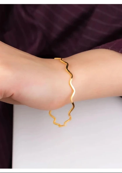 22 GOLD RENK ZİKZAK AJDA  BİLEZİK ( 3 ADET SET FİYATIDIR ) - 2