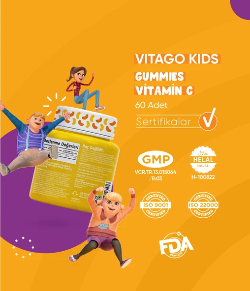 Vitago Kids Gummies C Vitamini İçeren 60 Adet Çiğnenebilir Gummy Jel - 4