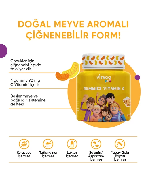 Vitago Kids Gummies C Vitamini İçeren 60 Adet Çiğnenebilir Gummy Jel - 2