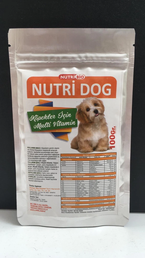 Köpekler İçin 100gr Multivitamin NutriBio Günlük Vitamin Tüy Ve Kıl kökü bakımı